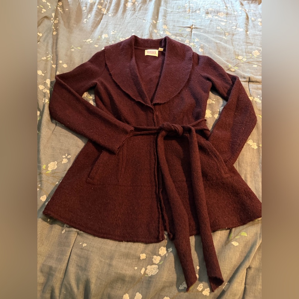 Anthropologie Rosie Neira Boiled Wool Sweater with Belt and side pockets